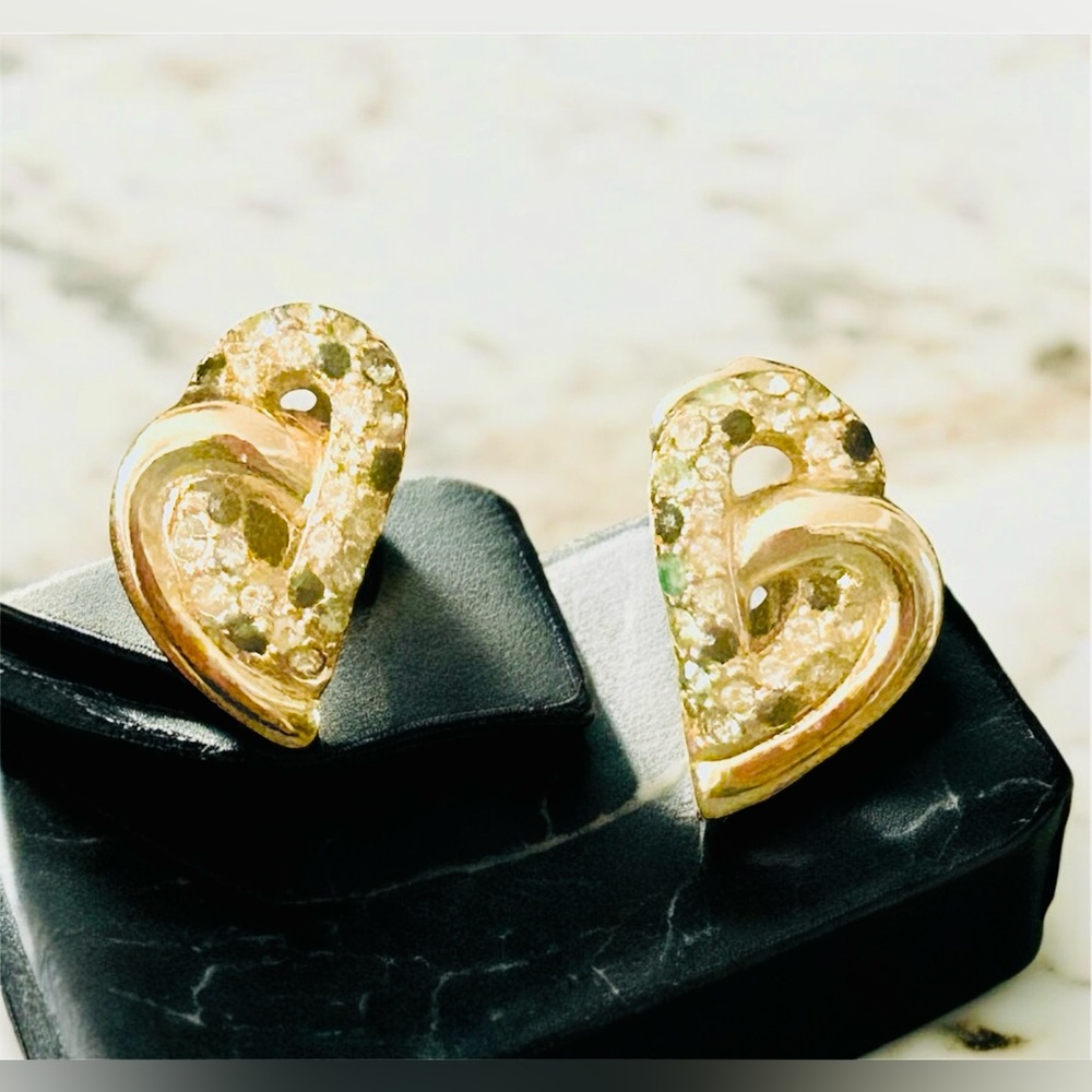 Christian Dior Vintage interlocking Hearts Gold/ Rhinestones Earrings